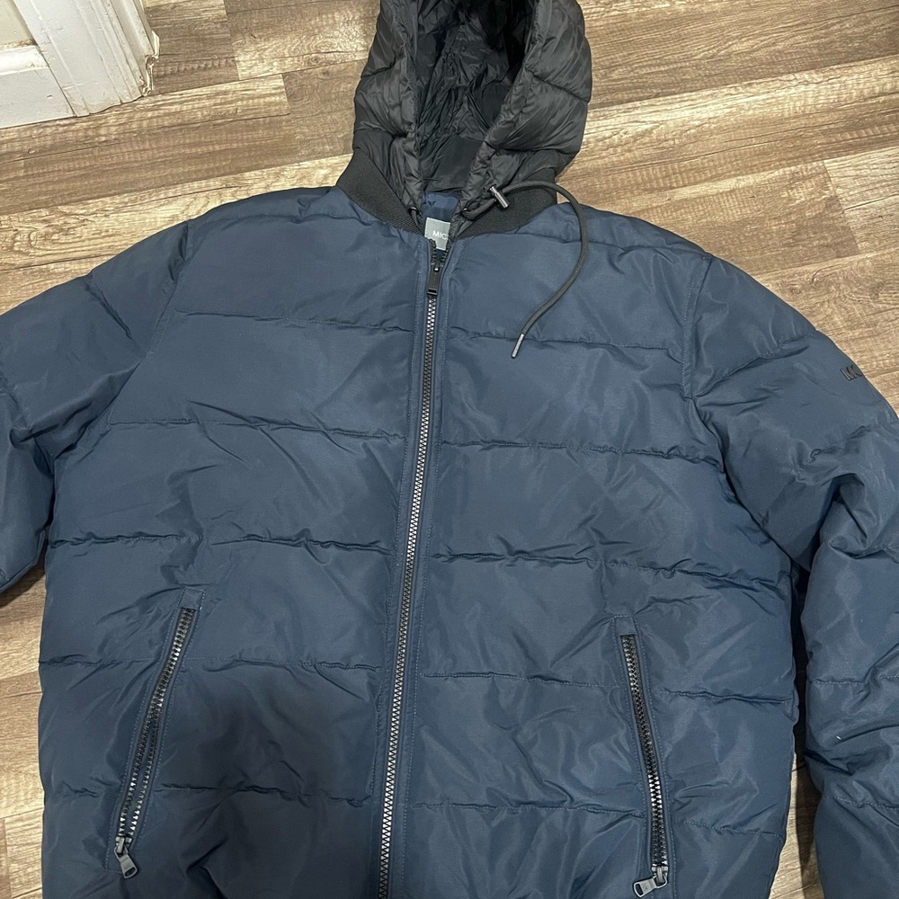 Michael Kors Blue Quilted Puffer Coat with Hood